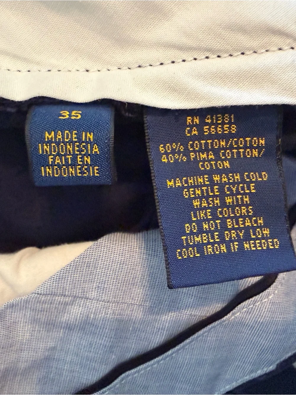 Polo Ralph Lauren Navy Flat-Front Men’s Cotton Golf Chino Shorts W35 10” Inseam
